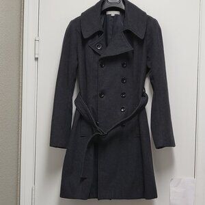 Style & Co Trench Coat Wool Blend Womens Large Tweed Double Breasted Pockets